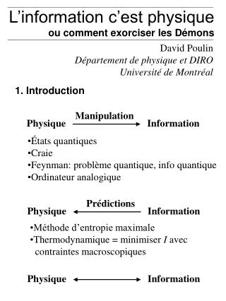 L’information c’est physique ou comment exorciser les Démons