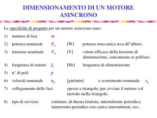 DIMENSIONAMENTO DI UN MOTORE ASINCRONO