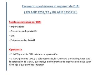 Escenarios posteriores al régimen de DJAI ( RG AFIP 3252/12 y RG AFIP 3255712 )