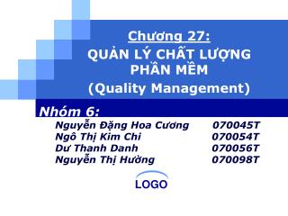 Chương 27: QUẢN LÝ CHẤT LƯỢNG PHẦN MỀM (Quality Management)