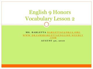 English 9 Honors Vocabulary Lesson 2