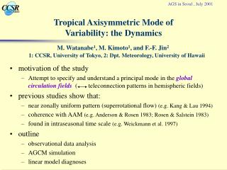 Tropical Axisymmetric Mode of Variability: the Dynamics