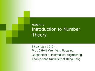 IE MS5710 Introduction to Number Theory