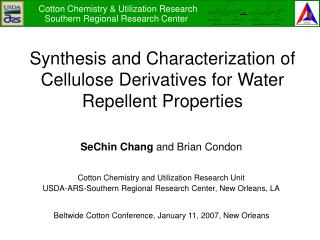 Synthesis and Characterization of Cellulose Derivatives for Water Repellent Properties