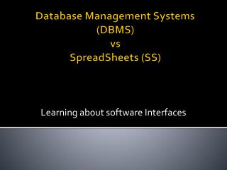 Database Management Systems (DBMS) vs SpreadSheets (SS)