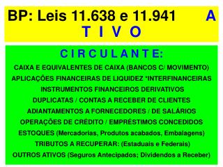 BP: Leis 11.638 e 11.941 A T I V O