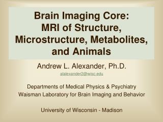 Brain Imaging Core: MRI of Structure, Microstructure, Metabolites, and Animals