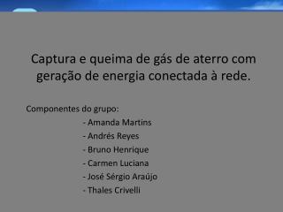 Captura e queima de gás de aterro com geração de energia conectada à rede.