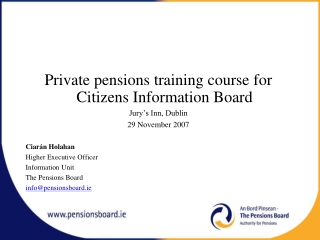 Private pensions training course for Citizens Information Board Jury’s Inn, Dublin