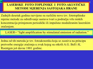LASERSKE FOTO-TOPLINSKE I FOTO-AKUSTIČKE METODE MJERENJA SASTOJAKA HRANE