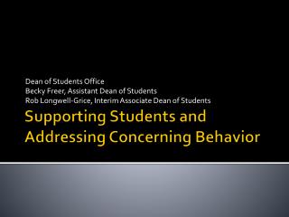 Supporting Students and Addressing Concerning Behavior