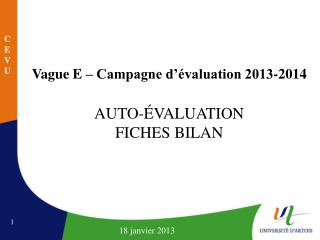 Vague E – Campagne d’évaluation 2013-2014 AUTO-ÉVALUATION FICHES BILAN