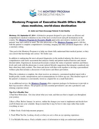 Monterey Program of Executive Health Offers World-class medi