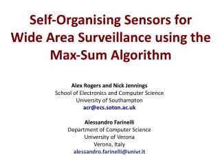 Self‐Organising Sensors for Wide Area Surveillance using the Max‐Sum Algorithm