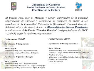 Universidad de Carabobo Facultad Experimental de Ciencias y Tecnología Coordinación de Cultura