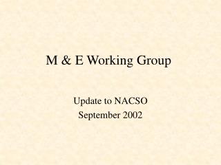 M &amp; E Working Group