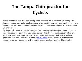 The Tampa Chiropractor for Cyclists