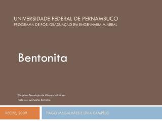 Universidade Federal de Pernambuco Programa de Pós-Graduação em Engenharia Mineral