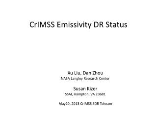 CrIMSS Emissivity DR Status