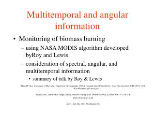 Multitemporal and angular information