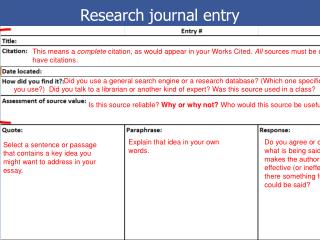 Research journal entry