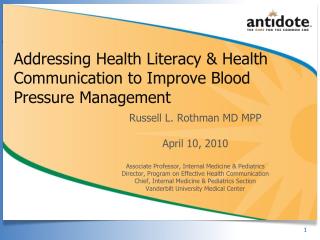 Addressing Health Literacy &amp; Health Communication to Improve Blood Pressure Management