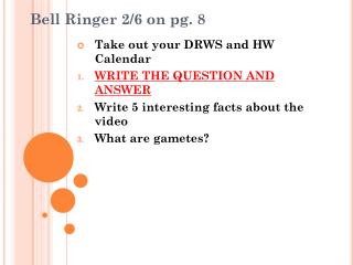 Bell Ringer 2/6 on pg. 8