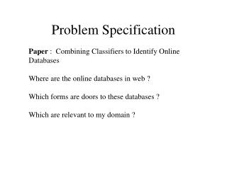 Problem Specification