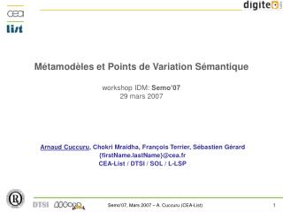 Métamodèles et Points de Variation Sémantique workshop IDM: Semo’07 29 mars 2007