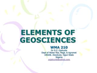 ELEMENTS OF GEOSCIENCES