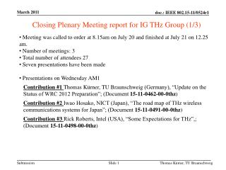 Closing Plenary Meeting report for IG THz Group (1/3)