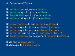 Sequence of Tenses No permite que los j óvenes entren .