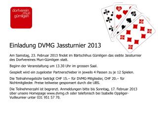 Einladung DVMG Jassturnier 2013