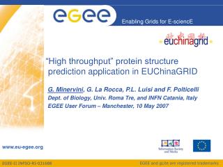 “High throughput” protein structure prediction application in EUChinaGRID