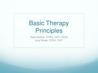 Basic Therapy Principles