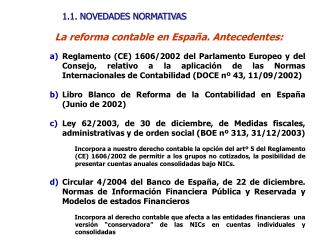 La reforma contable en España. Antecedentes: