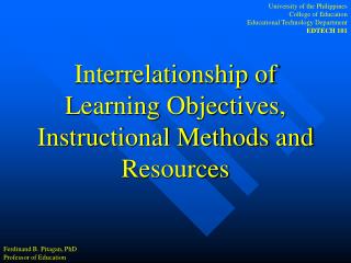 Interrelationship of Learning Objectives, Instructional Methods and Resources