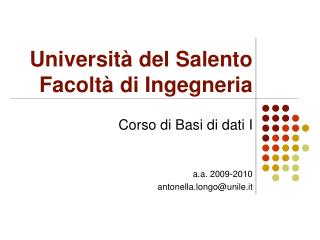 Università de l Salento Facoltà di I n gegneria