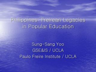 Philippines: Freirean Legacies in Popular Education