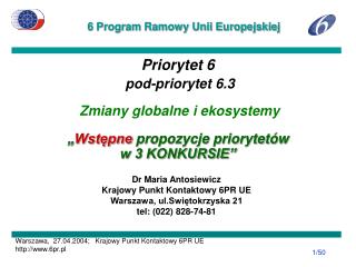 Dr Maria Antosiewicz Krajowy Punkt Kontaktowy 6PR UE Warszawa, ul.Swiętokrzyska 21