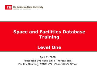 Space and Facilities Database Training Level One