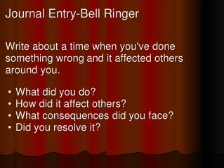 Journal Entry-Bell Ringer