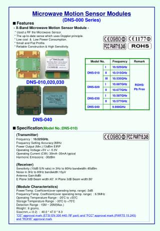 Microwave Motion Sensor Modules (DNS-000 Series)