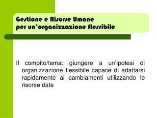 Gestione e Risorse Umane per un’organizzazione flessibile
