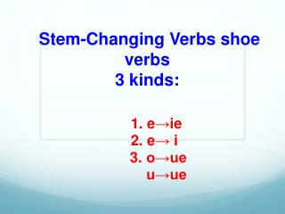 Stem-Changing Verbs shoe verbs 3 kinds: