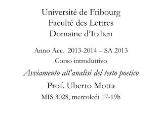 Université de Fribourg Faculté des Lettres Domaine d’Italien