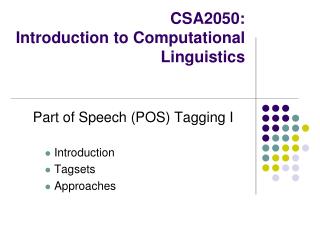 CSA2050: Introduction to Computational Linguistics