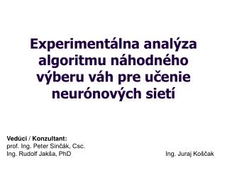 Experimentálna analýza algoritmu n áhodného výberu váh pre uč e nie neurónových sietí