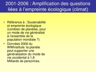 2001-2006 : Amplification des questions liées à l’empreinte écologique (climat)