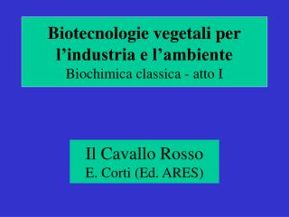 Biotecnologie vegetali per l’industria e l’ambiente Biochimica classica - atto I